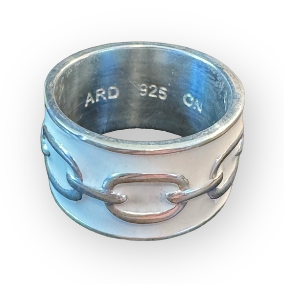 Ivory Enamel Sterling Silver Link Ring (7.5) - Picture 3 of 4